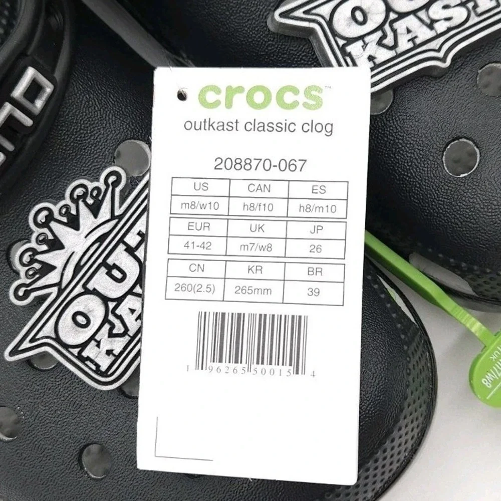Crocs Mens 8 Womens 10 Black Outkast Classic Clog Hip Hop Rap Music Slip On Shoe